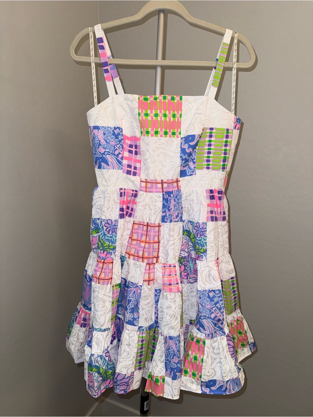 Lilly Pulitzer White Patchwork Sundress with Pink, Blue & Green Accents
